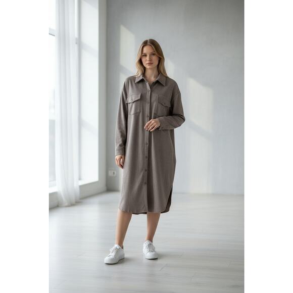 New Easel Los Angeles Oversized Shirt Jacket Coat Gray L Soft Stretch Long” - Picture 1 of 8